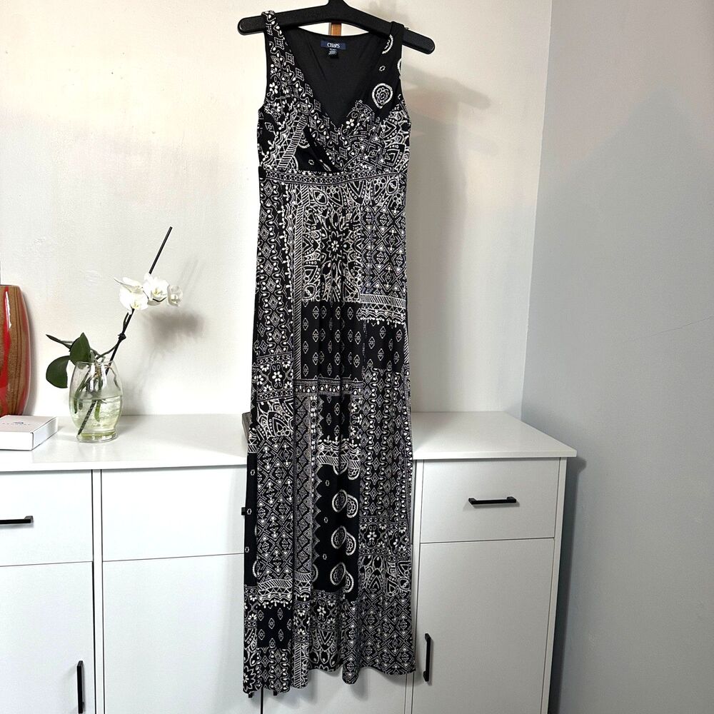 Chaps Black & White Floral Maxi Sleeveless V-Neck Women's Dress Size XS/TP
